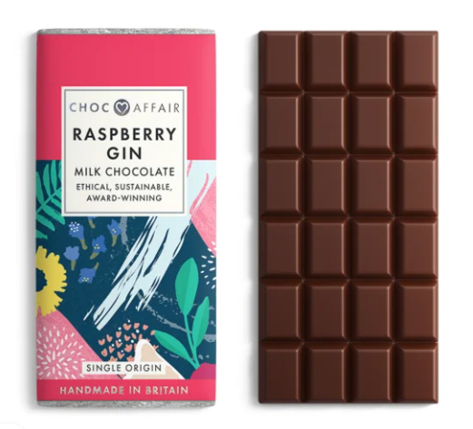 Choc Affair Raspberry Gin Milk Chocolate Bar 90g