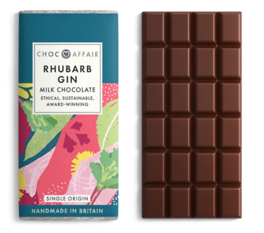 Choc Affair Rhubarb Gin Milk Chocolate Bar 90g